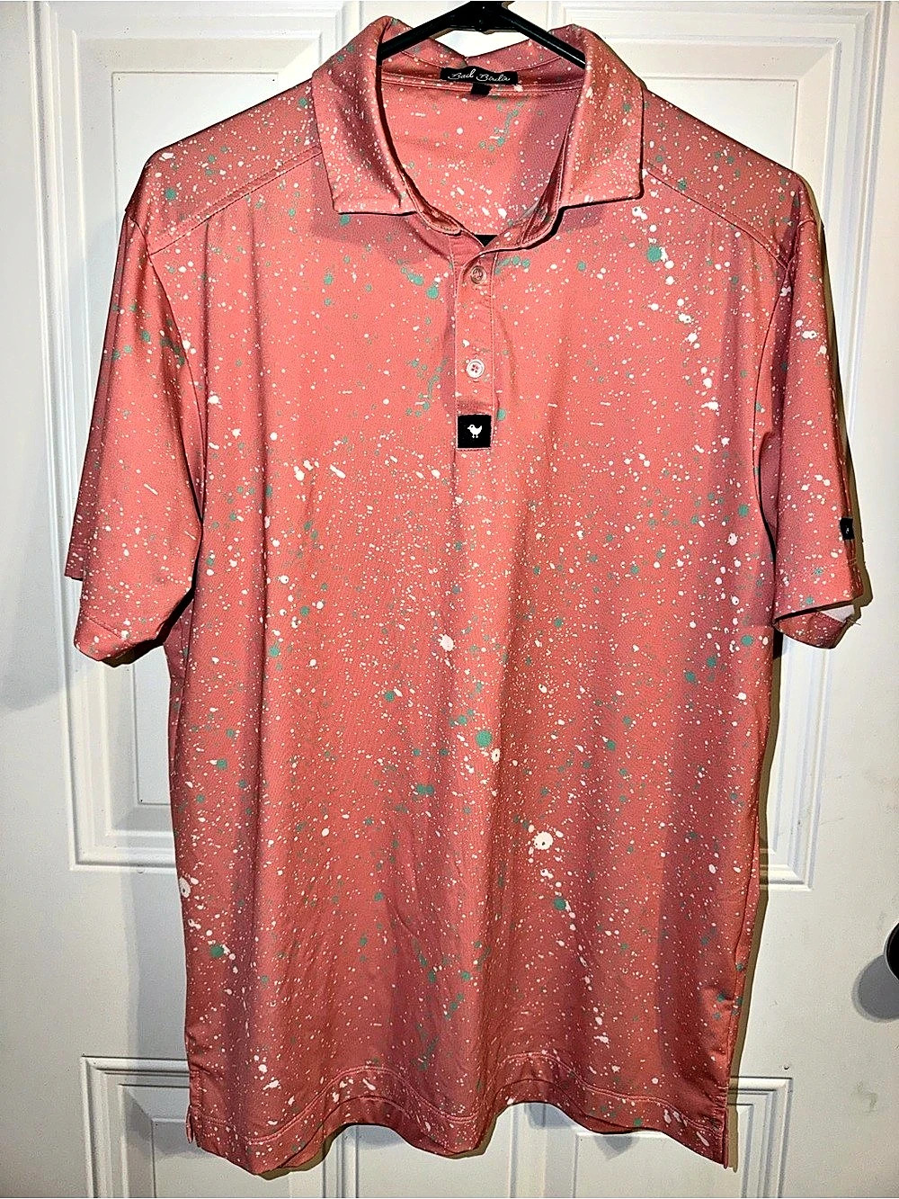 Bad Birdie Paint Splatter 3 Polo Men's Pink & Green Medium